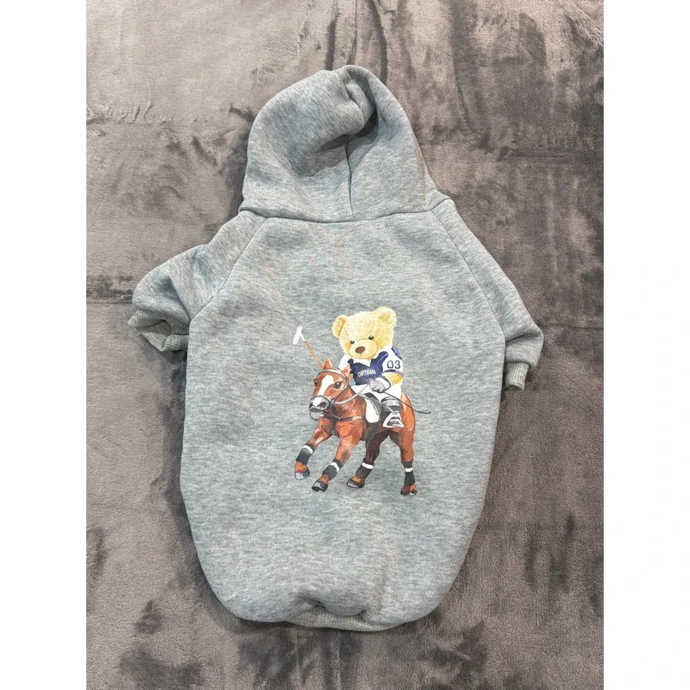 Polo Bear Style Pet Hoodie Dog Heather Gray Polo Graphic Small